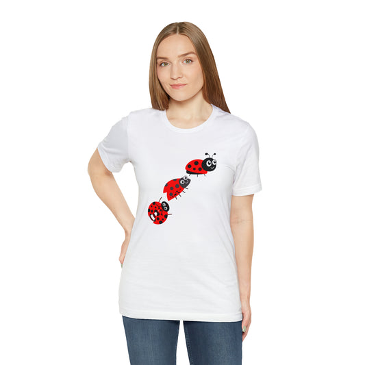 Ladybug Crossing Bug, Flowers, Plants- Adult, Regular Fit, Soft Cotton, T-shirt