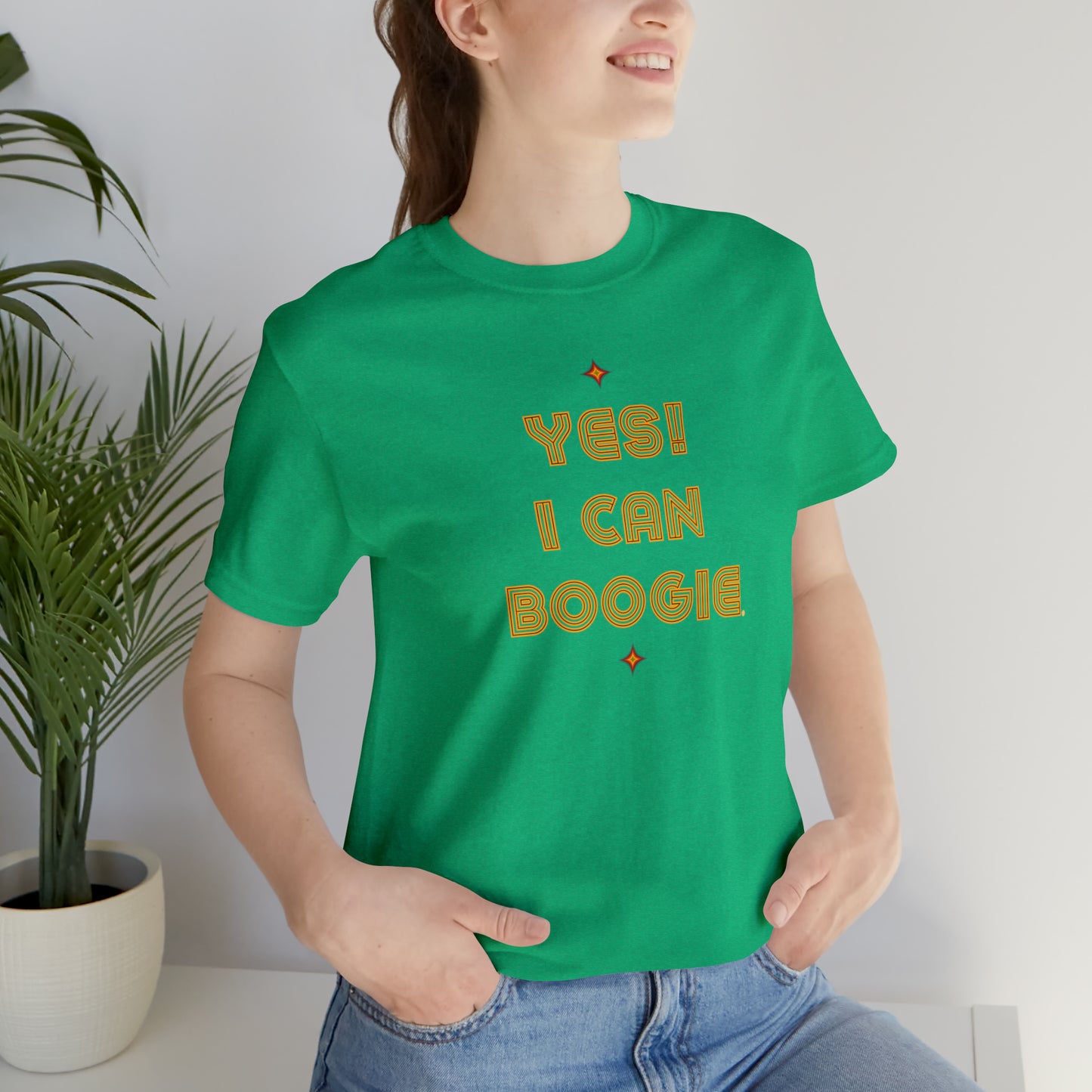 Dance, I Can Boogie, Retro Disco Dance, Words- Adult, Regular Fit, Soft Cotton, Smaller Size Image, T-shirt