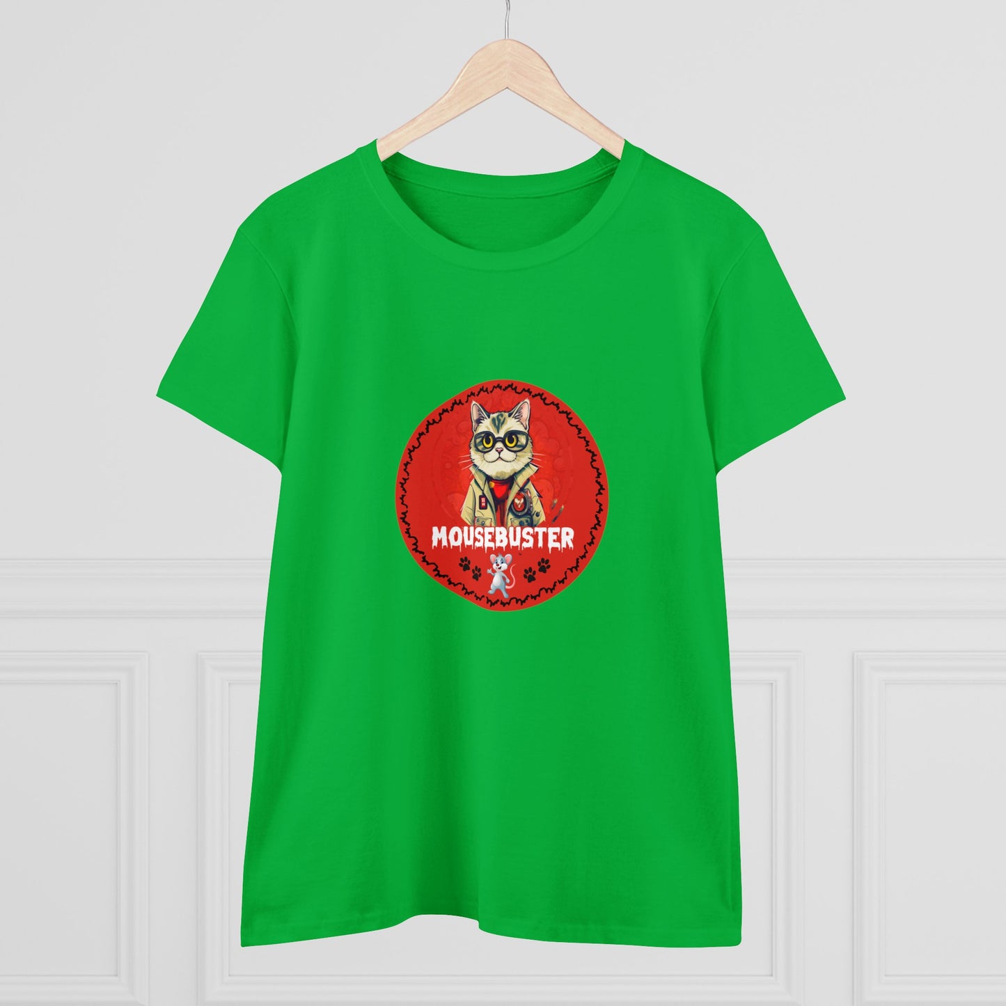 Animals, Cats, Mouse, Mousebuster, Funny, Holiday, Halloween- Adult, Semi-fitted, Smaller Size Image, T-shirt