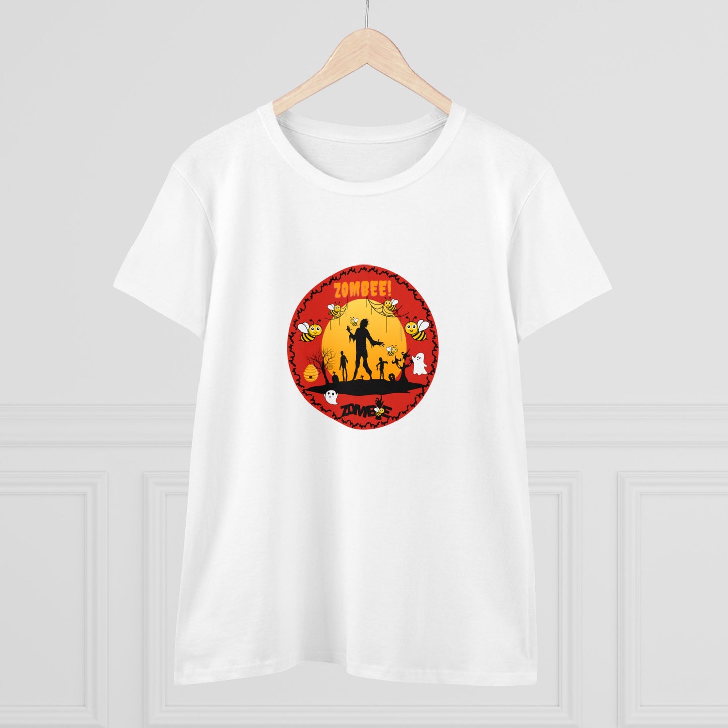 Animals, Bugs, Bee, ZOMBEE, Funny, Holiday, Halloween- Adult, Semi-fitted, Smaller Size Image, T-shirt