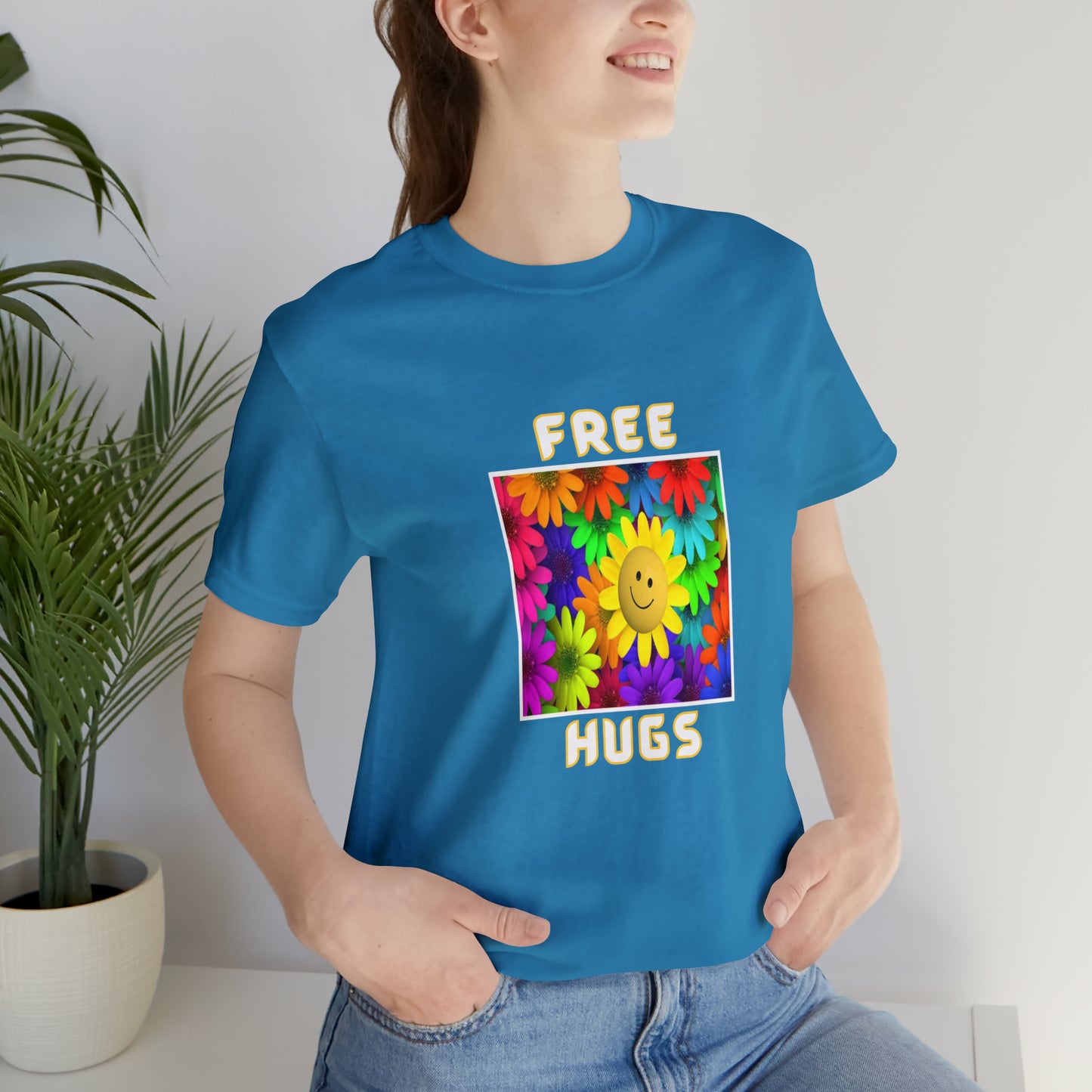 Positive, Art, Colorful, Nature, Flowers, Free Hugs- Adult, Regular Fit, Soft Cotton,  T-shirt