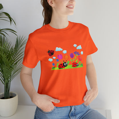 Nature, Plants, Flowers, No words, Ladybug Bugs- Adult, Regular Fit, Soft Cotton, T-shirt