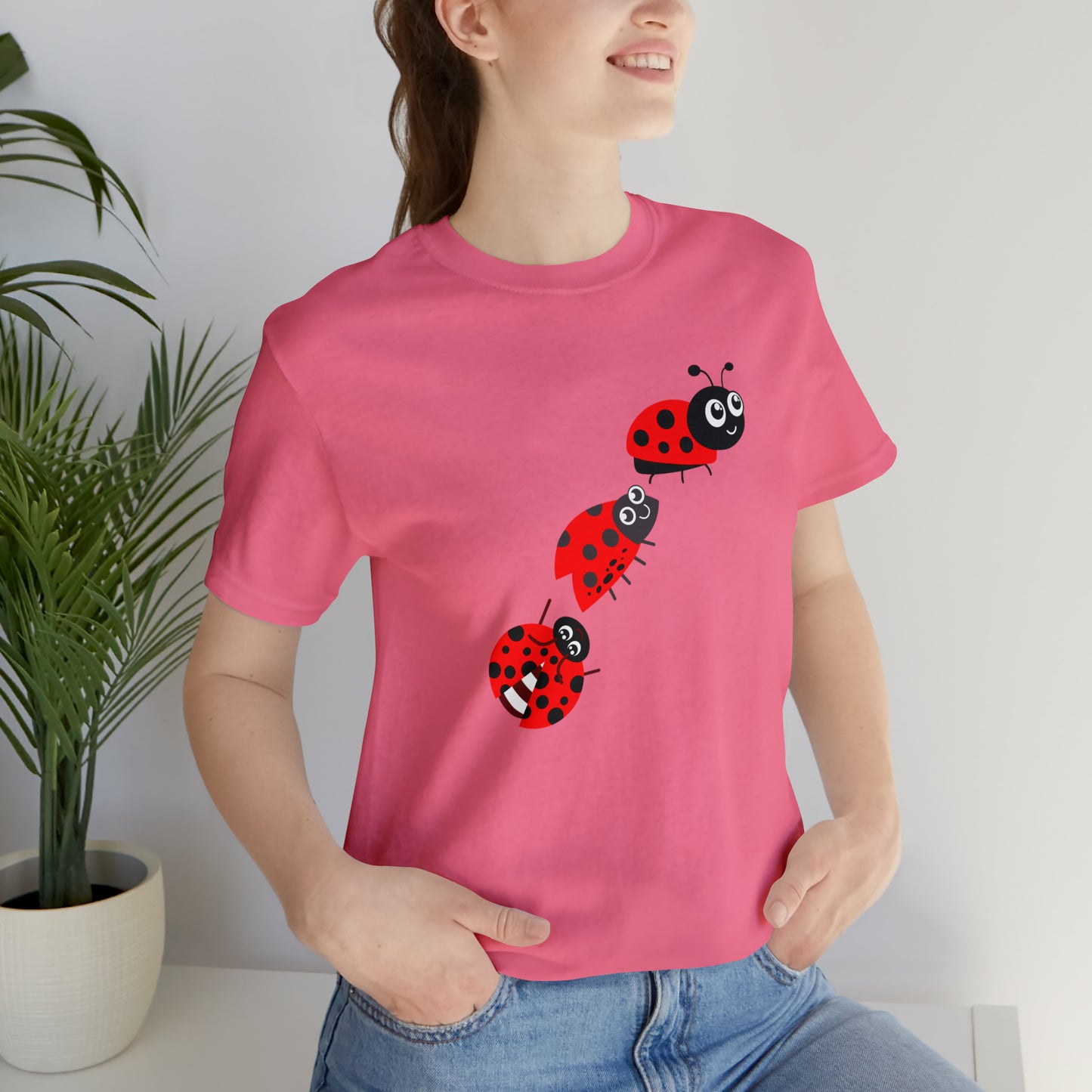 Ladybug Crossing Bug, Flowers, Plants- Adult, Regular Fit, Soft Cotton, T-shirt