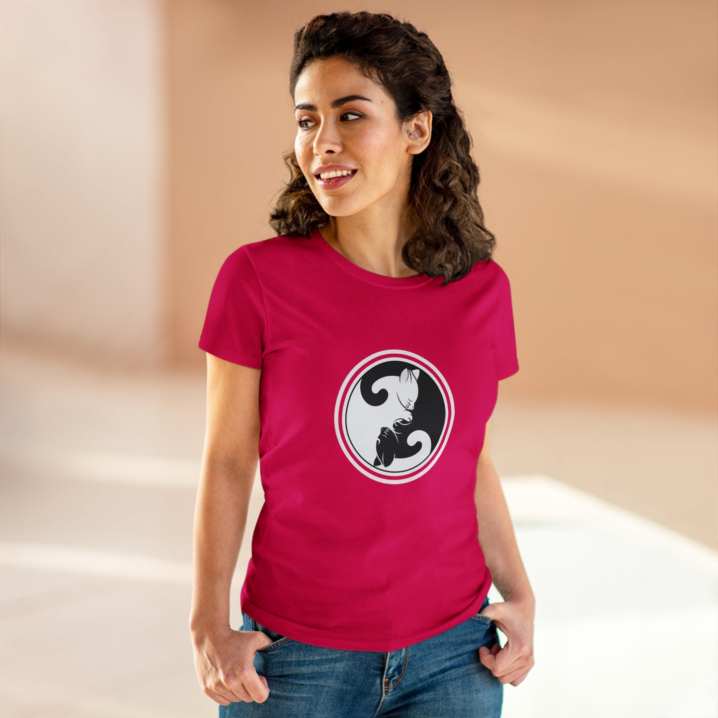 Symbol, Ying Yang, Cat- Adult, Semi-fitted, Smaller Size Image, T-shirt