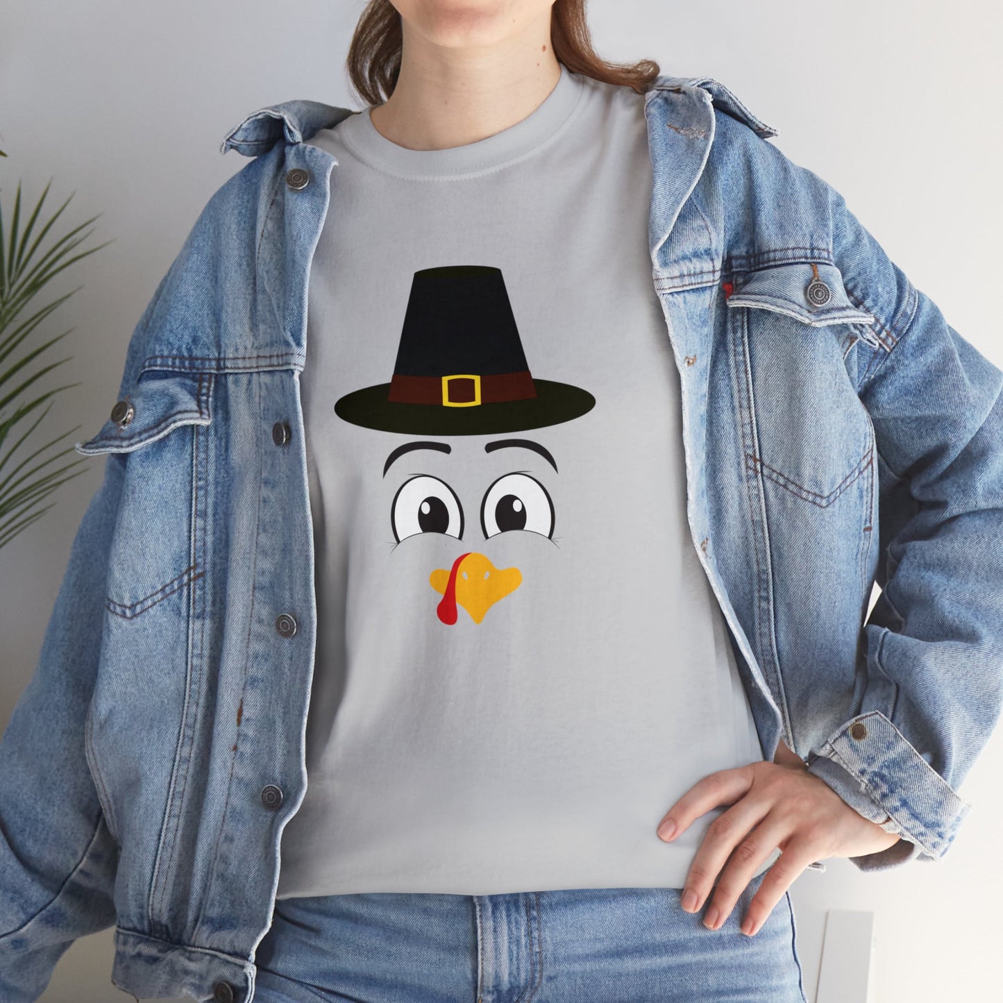 Thanksgiving Funny, Cute Turkey Face, Holiday Hat T-shirt-Unisex Heavy Cotton Tee