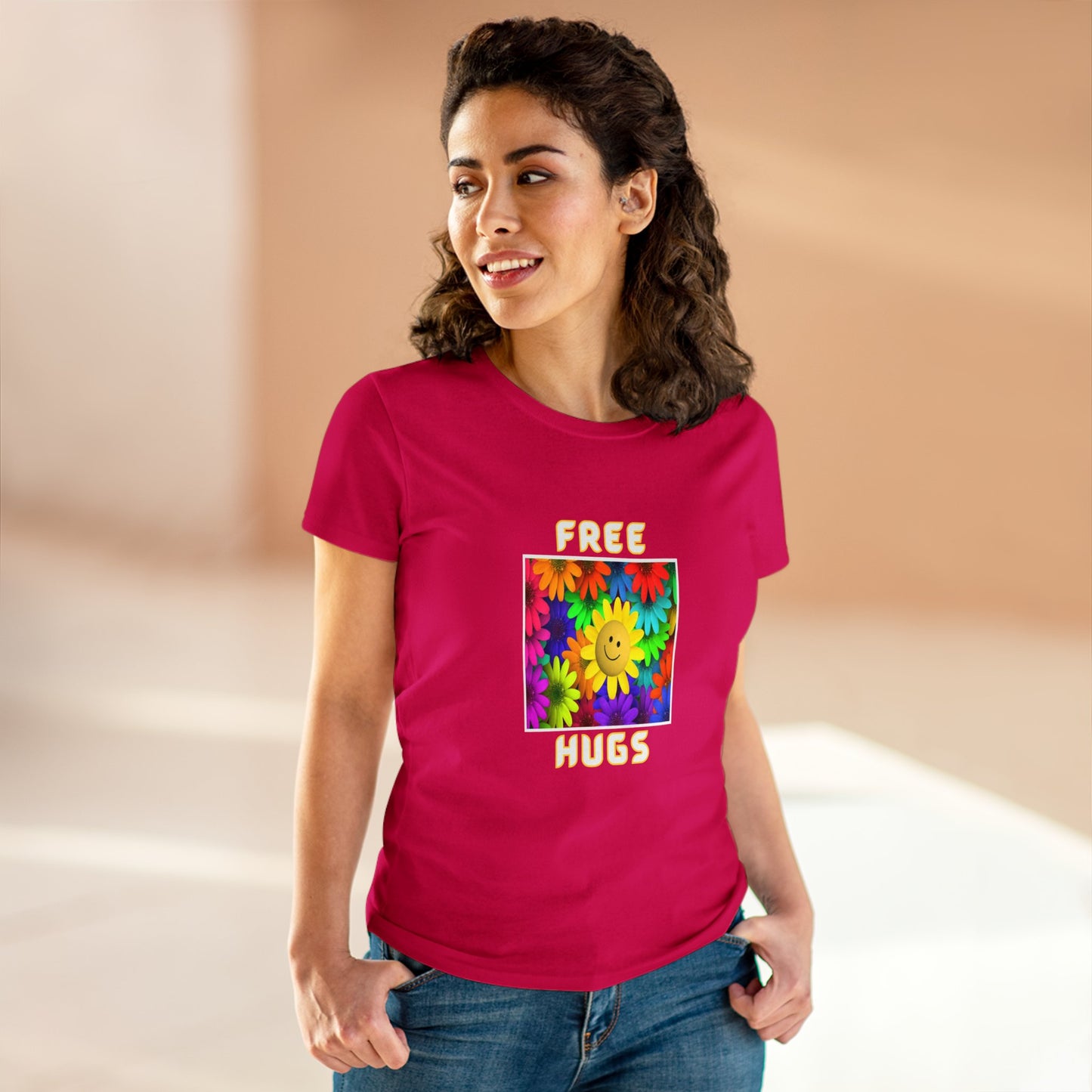 Positive, Art, Colorful, Nature, Flowers, Free Hugs- Adult, Semi-fitted, T-shirt
