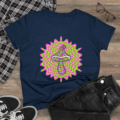 Colorful, Retro Mushrooms- Adult, Semi-fitted, Smaller Size Image, T-shirt