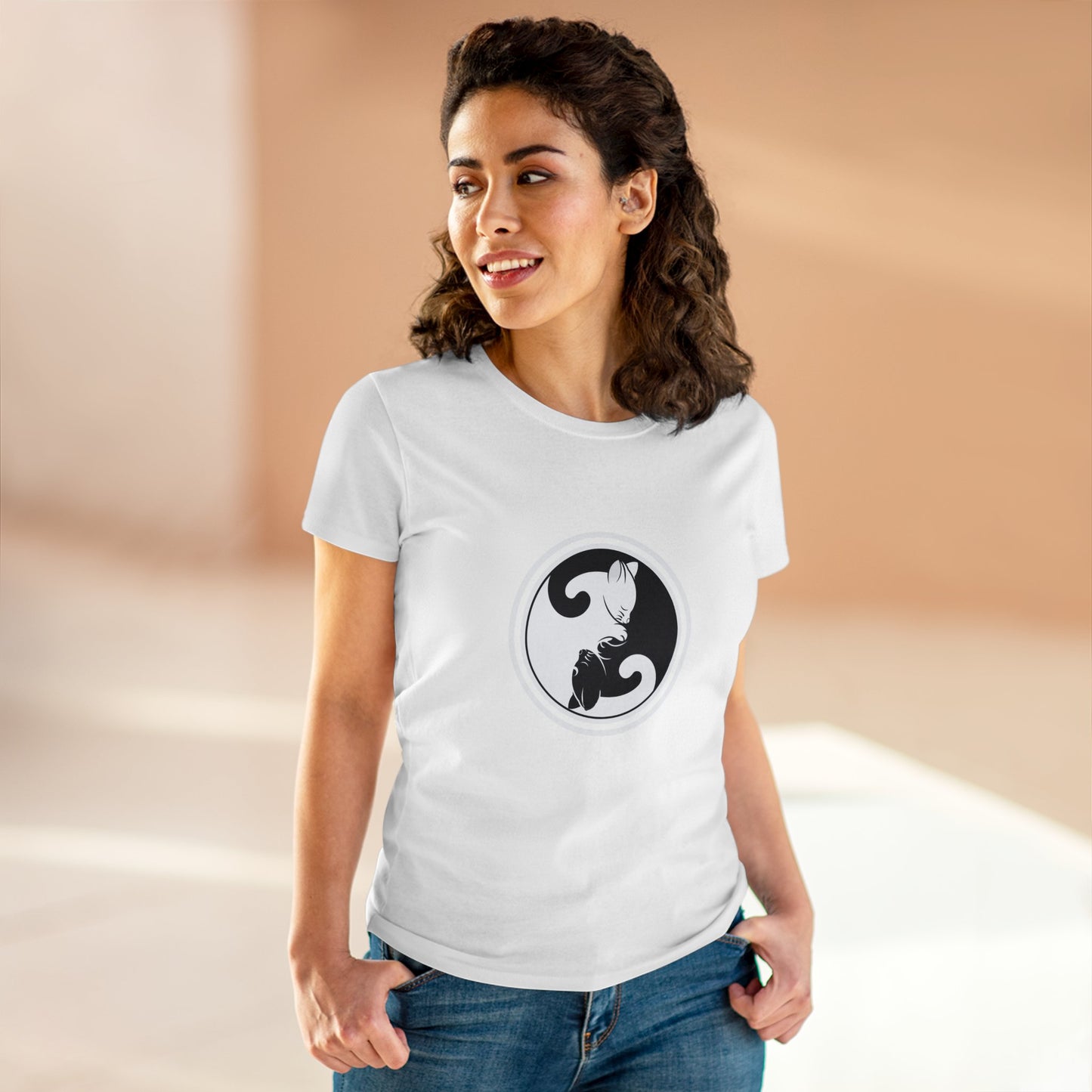 Symbol, Ying Yang, Cat- Adult, Semi-fitted, Smaller Size Image, T-shirt