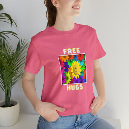 Positive, Art, Colorful, Nature, Flowers, Free Hugs- Adult, Regular Fit, Soft Cotton,  T-shirt