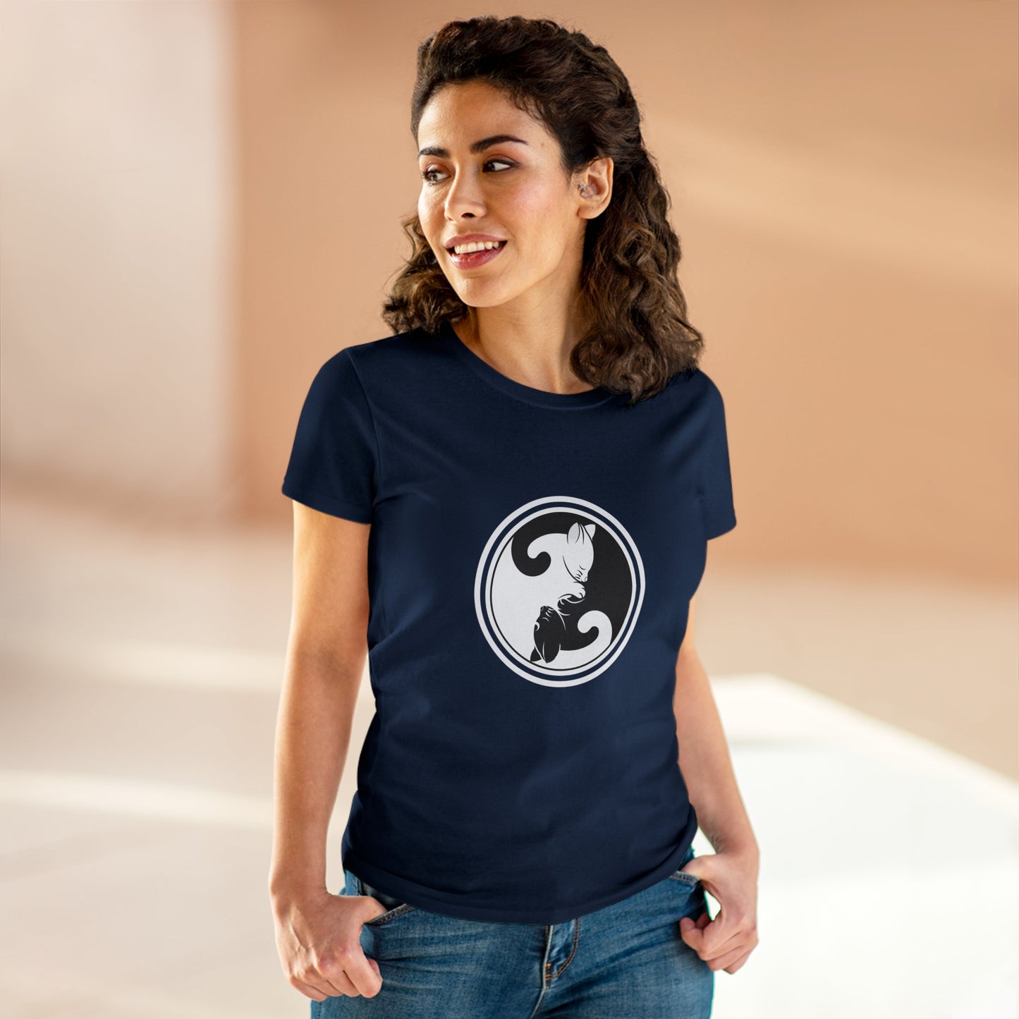Symbol, Ying Yang, Cat- Adult, Semi-fitted, Smaller Size Image, T-shirt