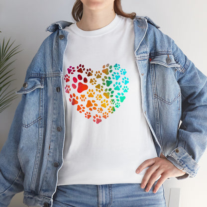 Art, Colorful, Love, Dog Paw Heart Valentine- Adult T-shirt