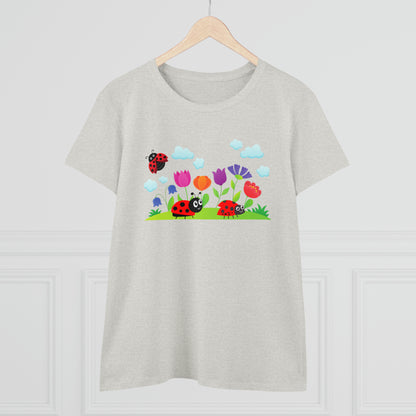 Nature, Flowers, Garden, Ladybug, Bugs-  Adult, Semi-fitted, T-shirt