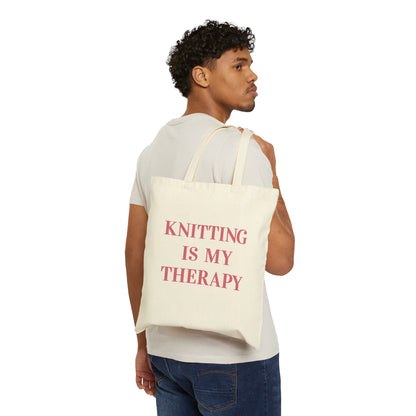 Knitting, Knitting Is My Therapy- Cotton Canvas Tote Bag