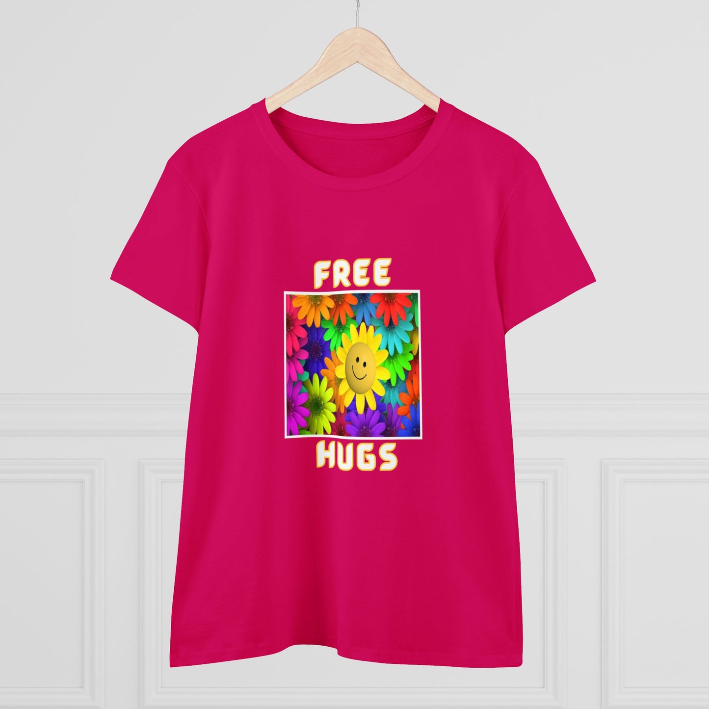 Positive, Art, Colorful, Nature, Flowers, Free Hugs- Adult, Semi-fitted, T-shirt