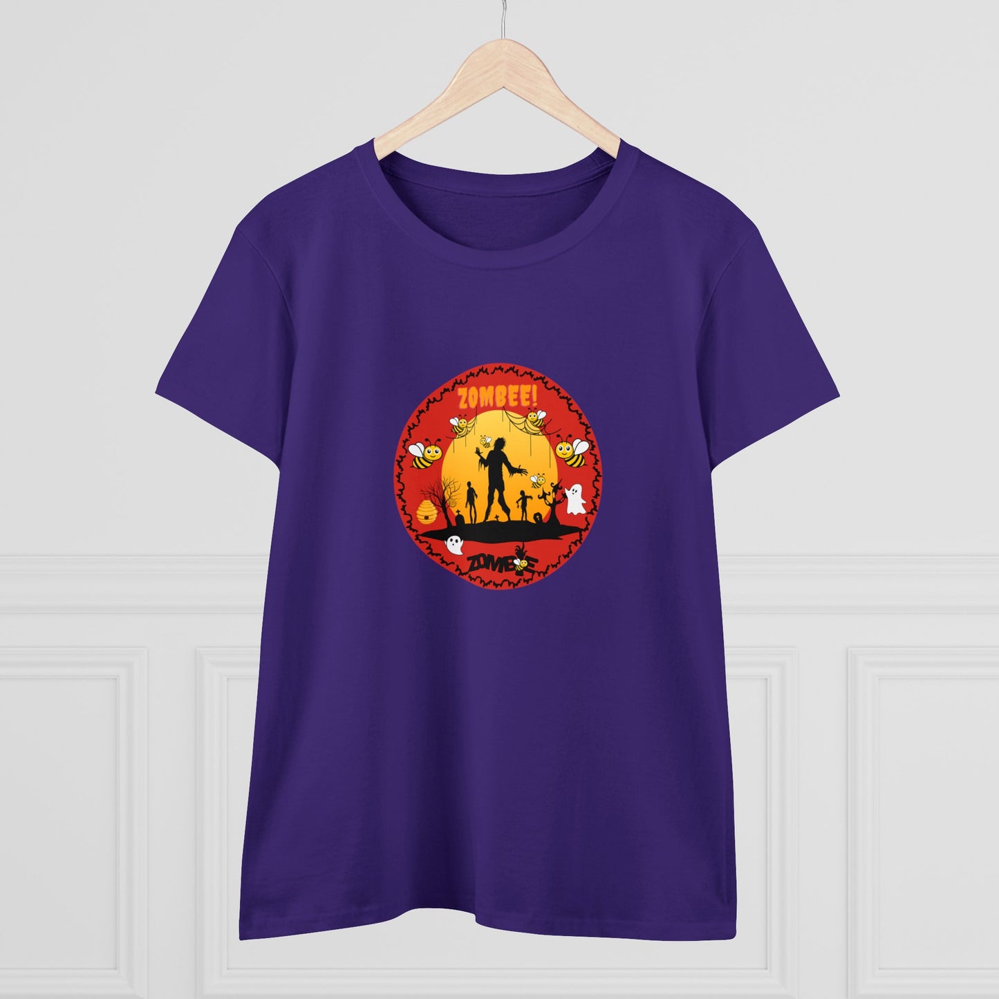Animals, Bugs, Bee, ZOMBEE, Funny, Holiday, Halloween- Adult, Semi-fitted, Smaller Size Image, T-shirt