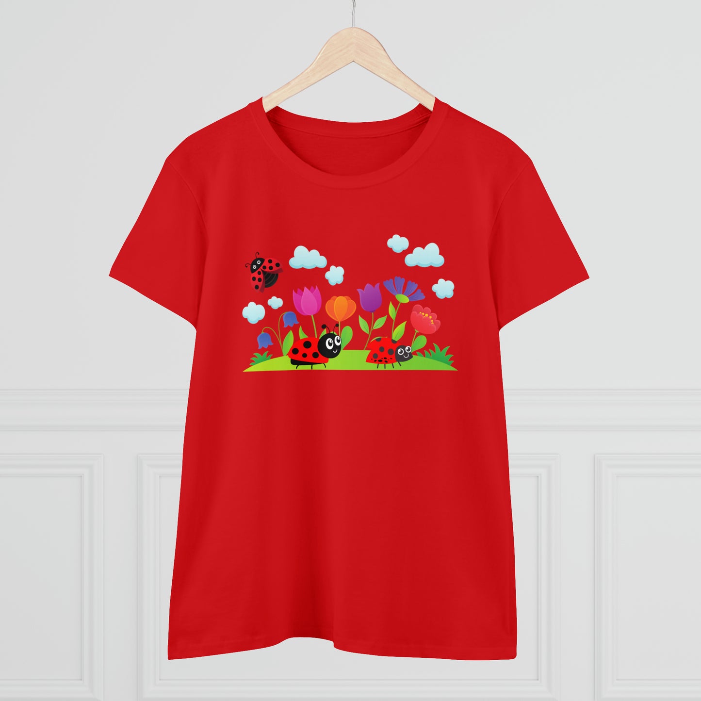 Nature, Flowers, Garden, Ladybug, Bugs- Adult, Semi-fitted, T-shirt