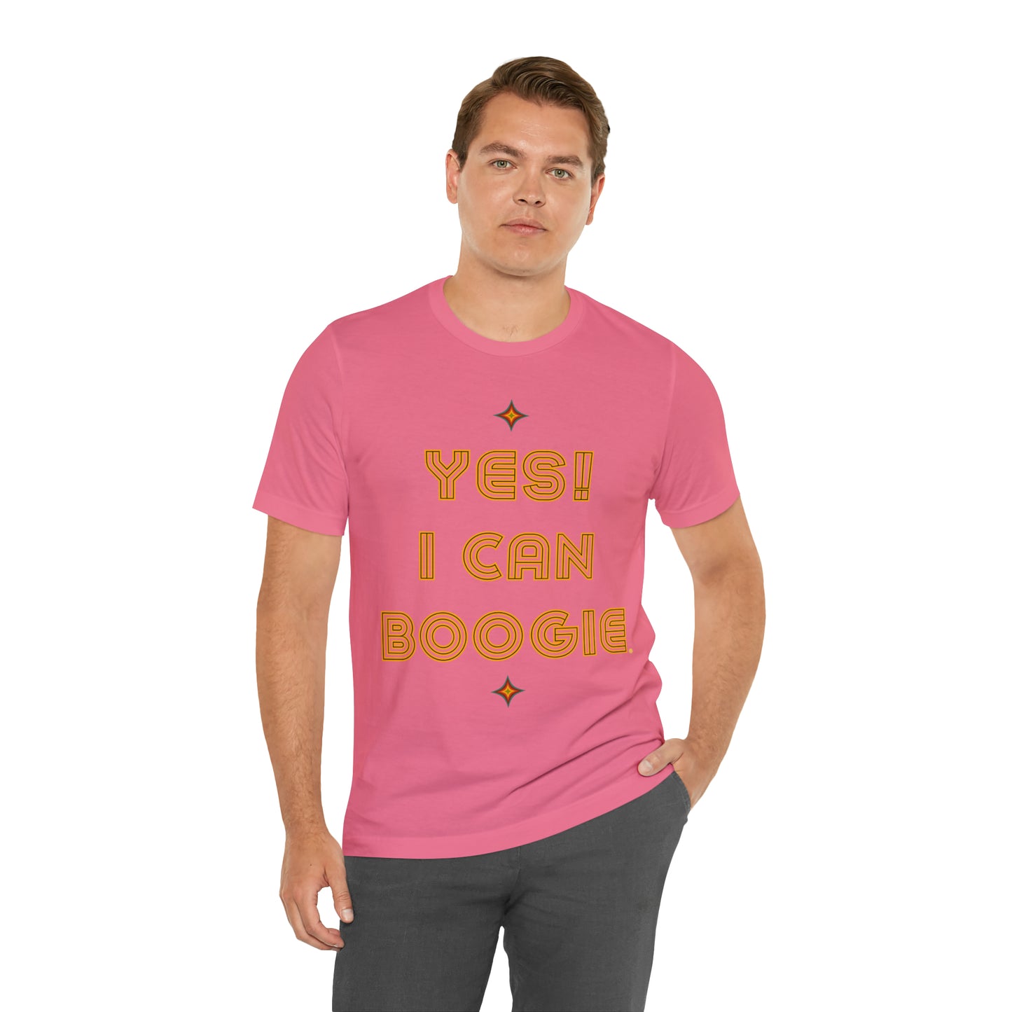 Dance, I Can Boogie, Retro Disco Dance, Words- Adult, Regular Fit, Soft Cotton, Full Size Image, T-shirt