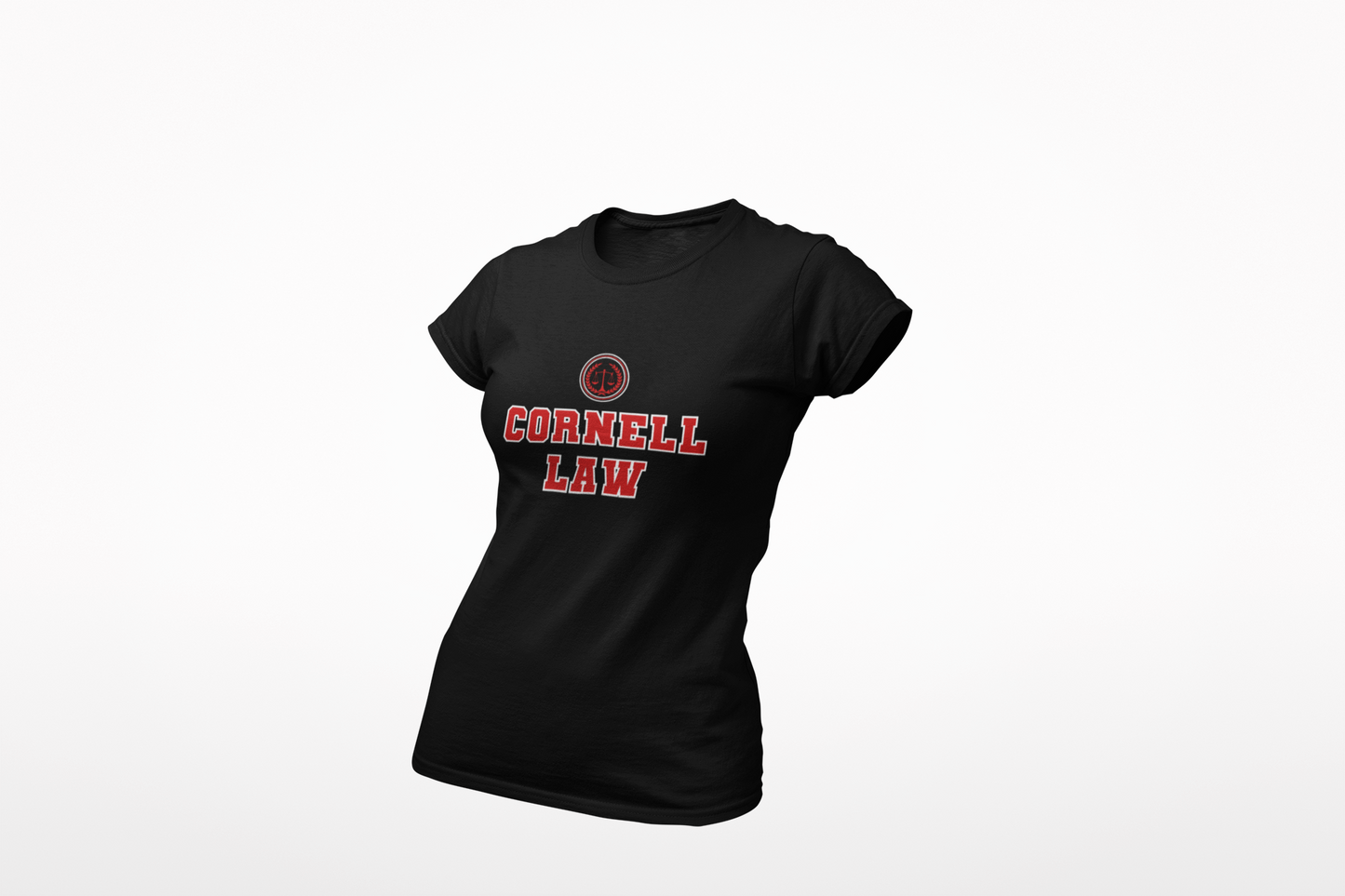 Cornell Law T-shirt With Law School Scales of Justice Emblem in Red
