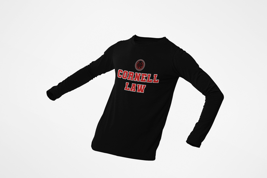 Cornell Law Long Sleeve T-shirt With Law School Scales of Justice Emblem in Red