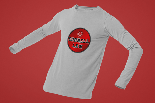 Cornell Law Long Sleeve T-shirt With Law School Scales of Justice Emblem in Red