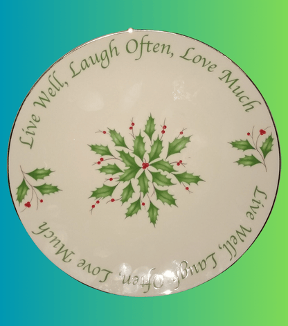 Lenox Christmas Holiday Plate, Live Well, Laugh Often, Love Much. 1970's.