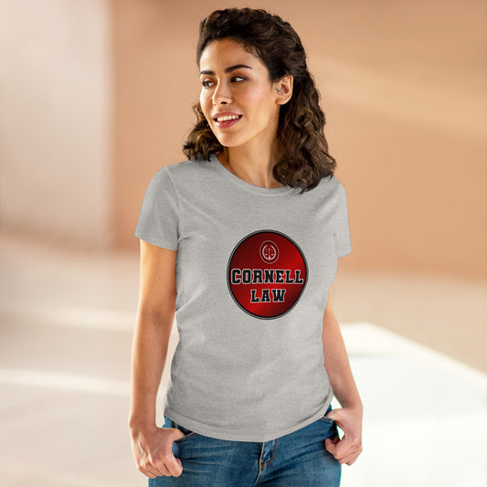 Red Circle Emblem, Cornell Law T-shirt With Law School Scales of Justice Emblem in Red