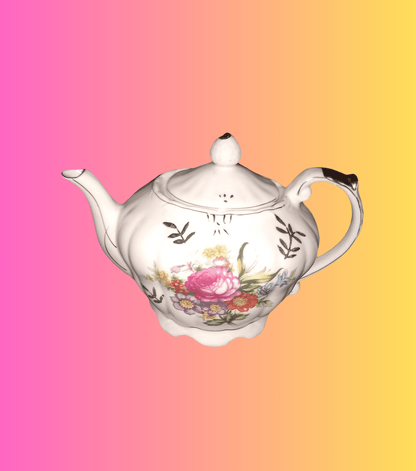 Vintage Musical Tea Pot Wind Up Floral Rose Gold Trim, Made in Japan In 1960's. Tea For Two Song.