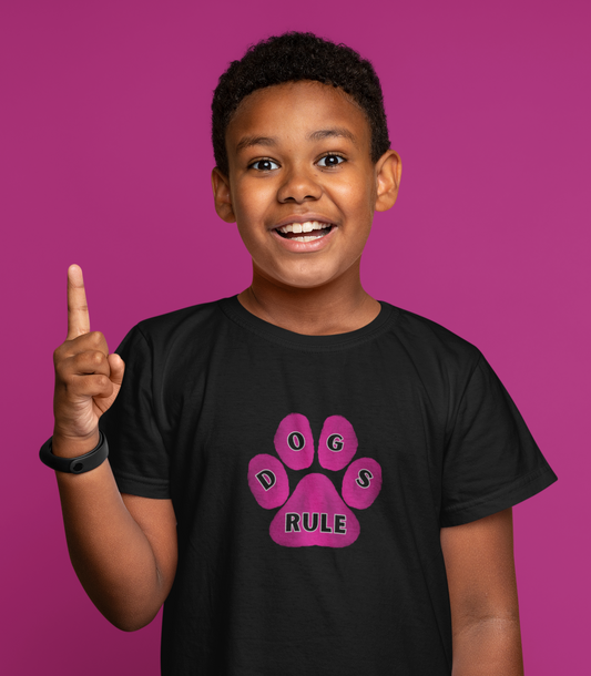 Art, Colorful, Dog Paw, Dogs Rule- Kids, Child, Heavy Cotton, T-shirt
