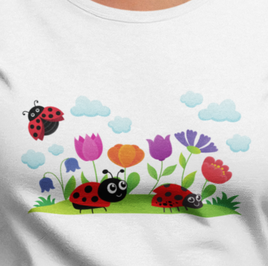 Nature, Flowers, Plants, No Words, Bugs, Ladybugs- Kids, Child, Heavy Cotton, T-shirt