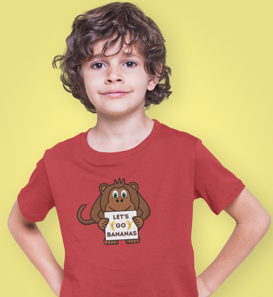 Monkey, Let's Go Bananas, Animals- Kids, Child, Heavy Cotton, T-shirt