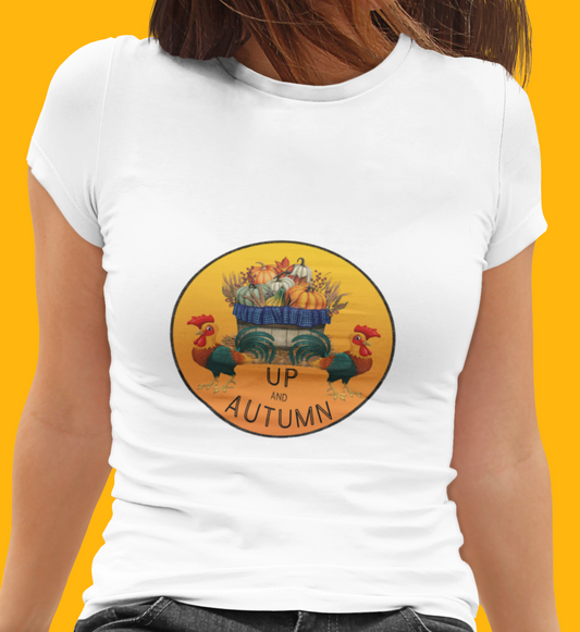 Puns, Up and Autumn, Nature, Seasons, Animals, Chicken- Adult, Semi-fitted, Smaller Size Image, T-shirt