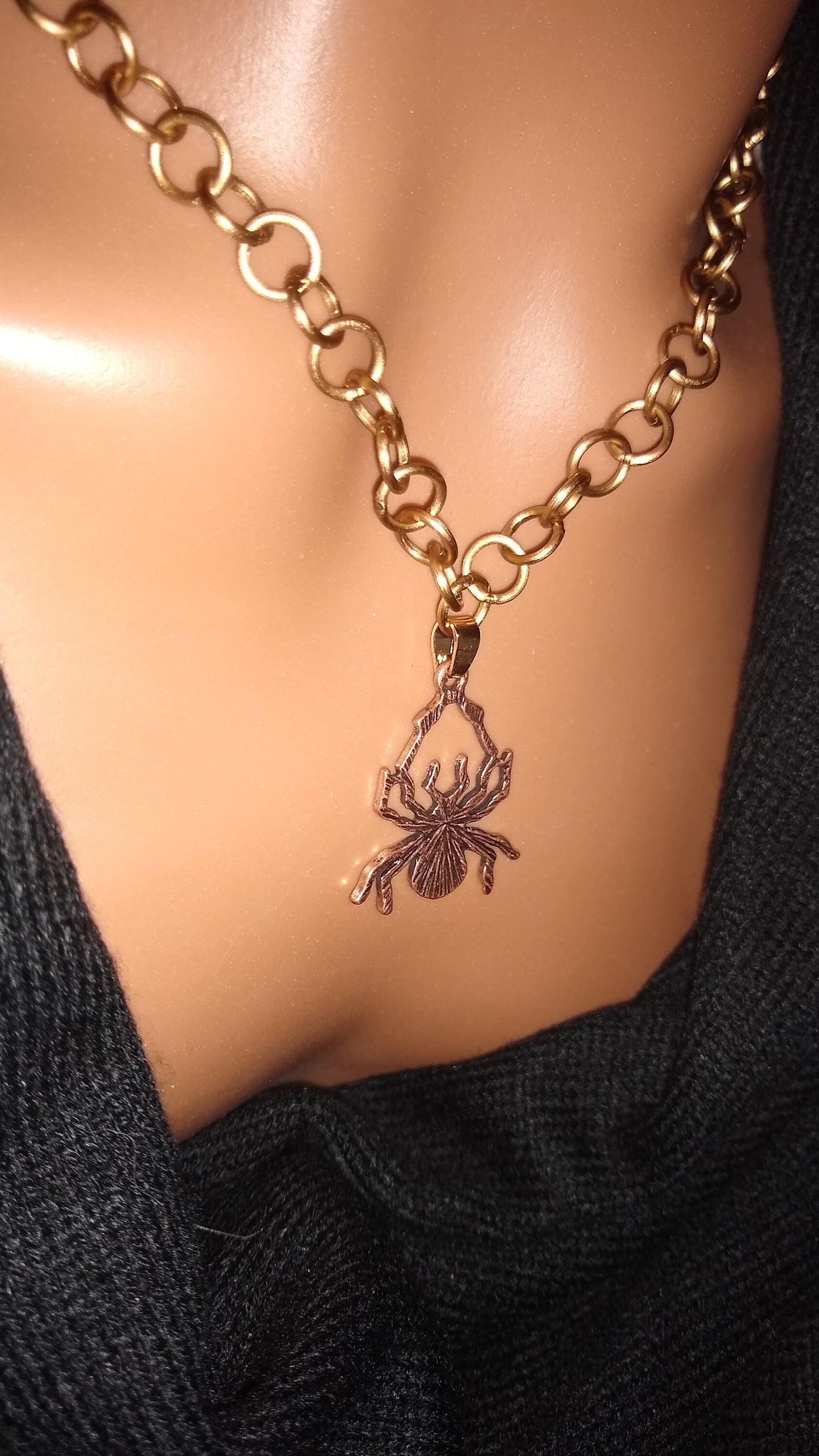Spider copper necklace / spider pendant / long copper chain necklace / Halloween jewelry /  gift for man / gift for boyfriend / mens jewelry