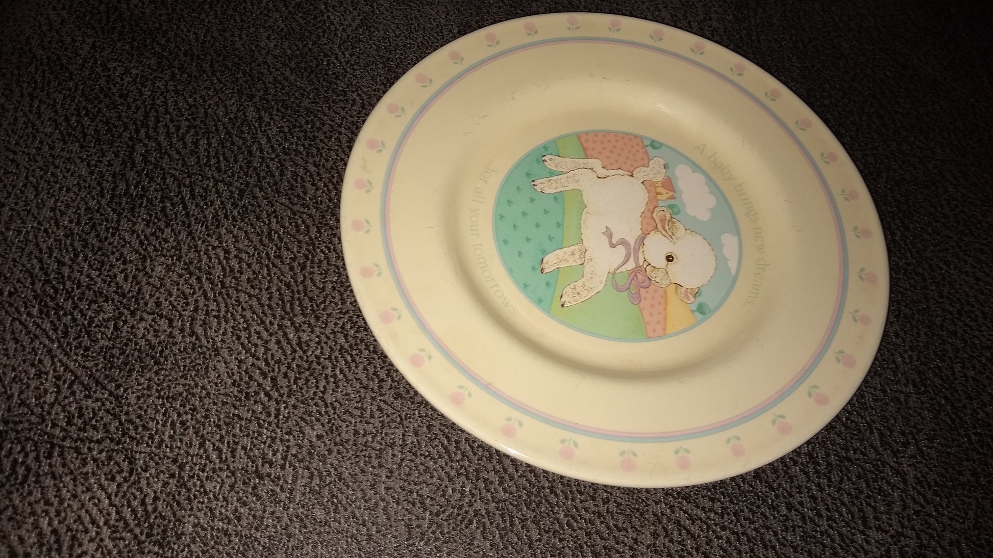 Vintage Hallmark Newborn Baby Plate (Side View) With Sheep, Brings New Dreams. Made in Japan In 1984. 