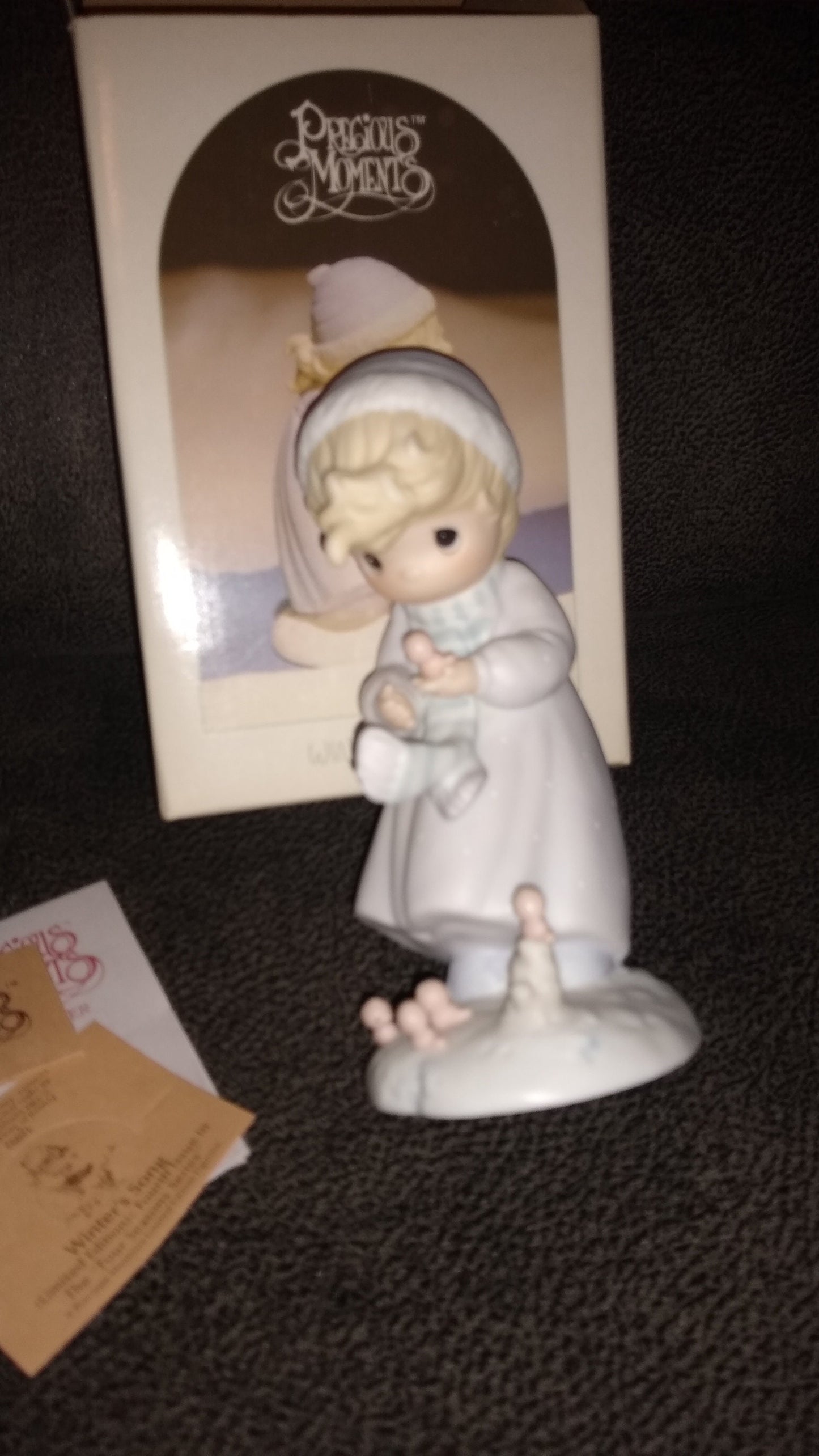 Vintage Precious Moments Figurine Of A Girl Holding A Bird, Winter's Song By Enesco 1984. 