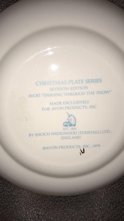 Avon Christmas Holiday Plate. Reindeer Dashing Through The Snow. 1979. Wedgewood. England.