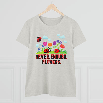 Nature, Plants, Never Enough Flowers Ladybug Bug- Adult, Semi-fitted, T-shirts