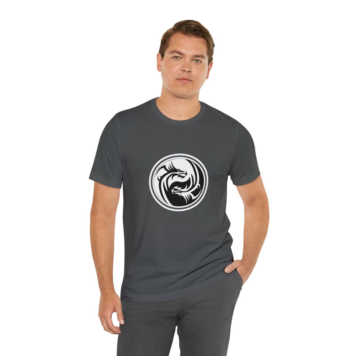Symbol, Dragon, Ying Yang- Adult, Regular Fit, Soft Cotton, Smaller Size Image, T-shirt
