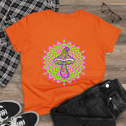 Colorful, Retro Mushrooms- Adult, Semi-fitted, Smaller Size Image, T-shirt
