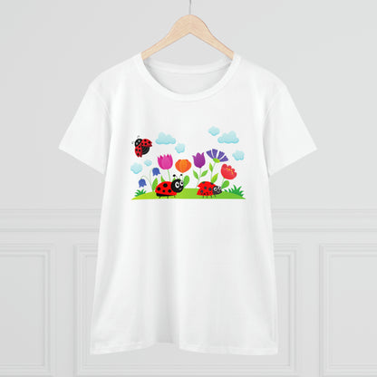 Nature, Flowers, Garden, Ladybug, Bugs-  Adult, Semi-fitted, T-shirt