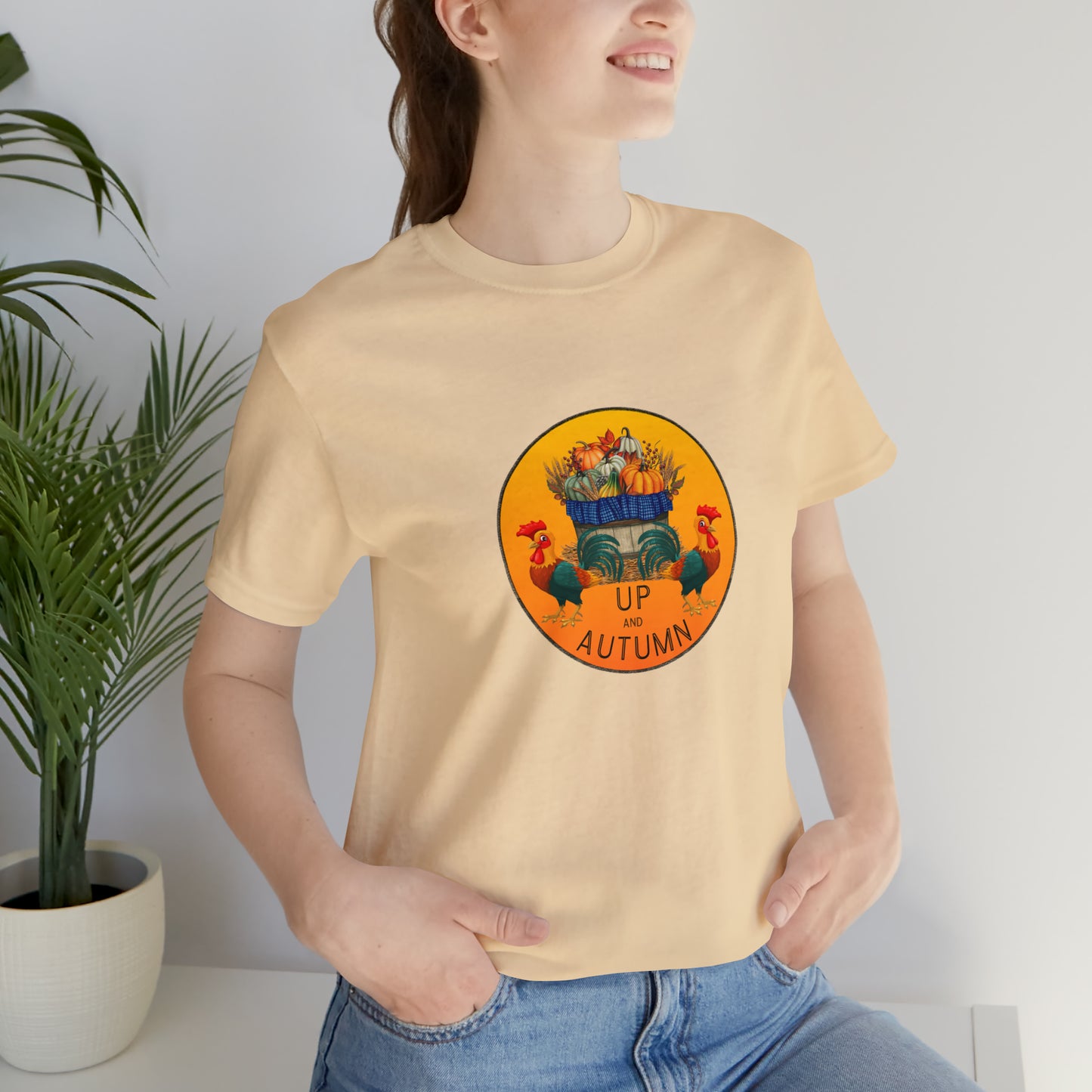 Puns, Up and Autumn, Nature, Seasons, Animals, Chicken, Rooster- Adult, Regular Fit, Soft Cotton, T-shirt