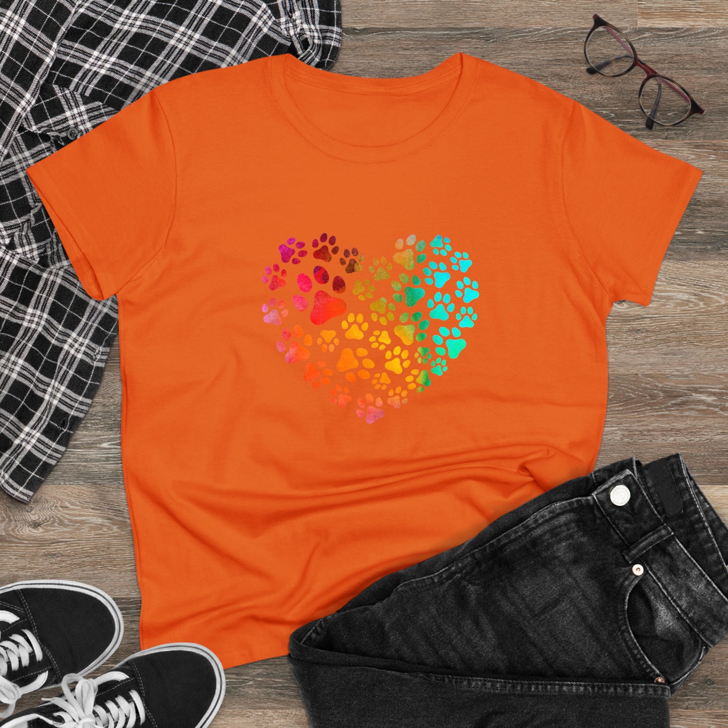 Art, Colorful, Love, Dog Paw- Adult, Semi-fitted, T-shirt
