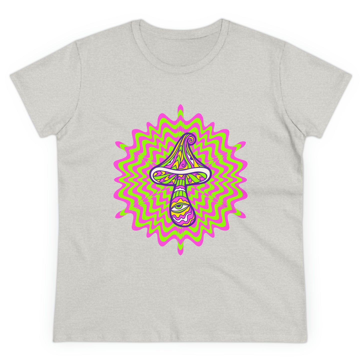 Colorful, Retro Mushrooms- Adult, Semi-fitted, Smaller Size Image, T-shirt