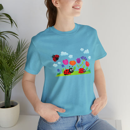 Nature, Plants, Flowers, No words, Ladybug Bugs- Adult, Regular Fit, Soft Cotton, T-shirt