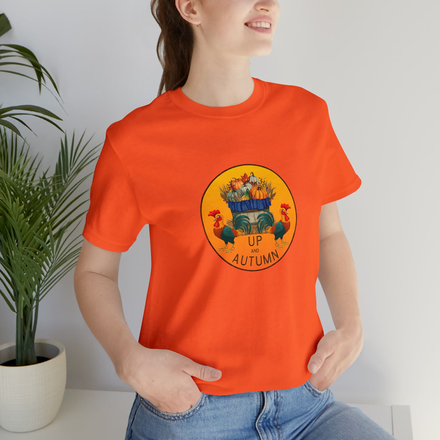 Puns, Up and Autumn, Nature, Seasons, Animals, Chicken, Rooster- Adult, Regular Fit, Soft Cotton, T-shirt