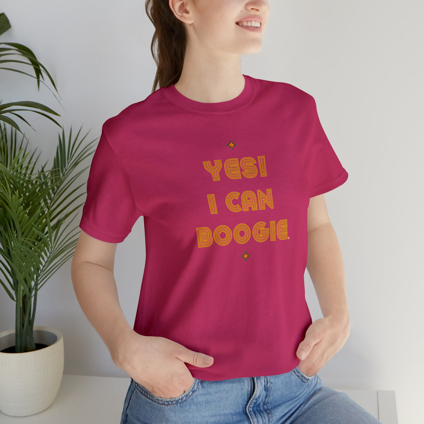 Dance, I Can Boogie, Retro Disco Dance, Words- Adult, Regular Fit, Soft Cotton, Smaller Size Image, T-shirt