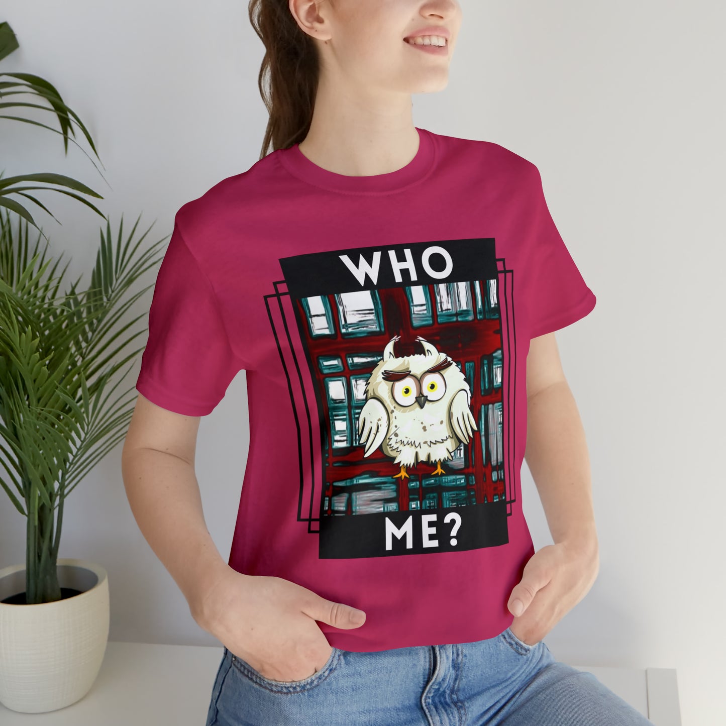 Bird, Who Me? Owl- Adult, Unisex Jersey Short Sleeve Tee, T-shirt