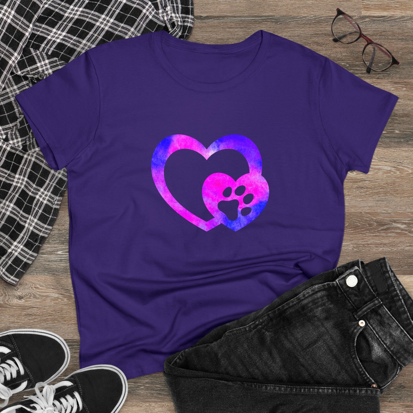 Art, Colorful, Love, Dog Paw- Adult, Semi-fitted, T-shirt