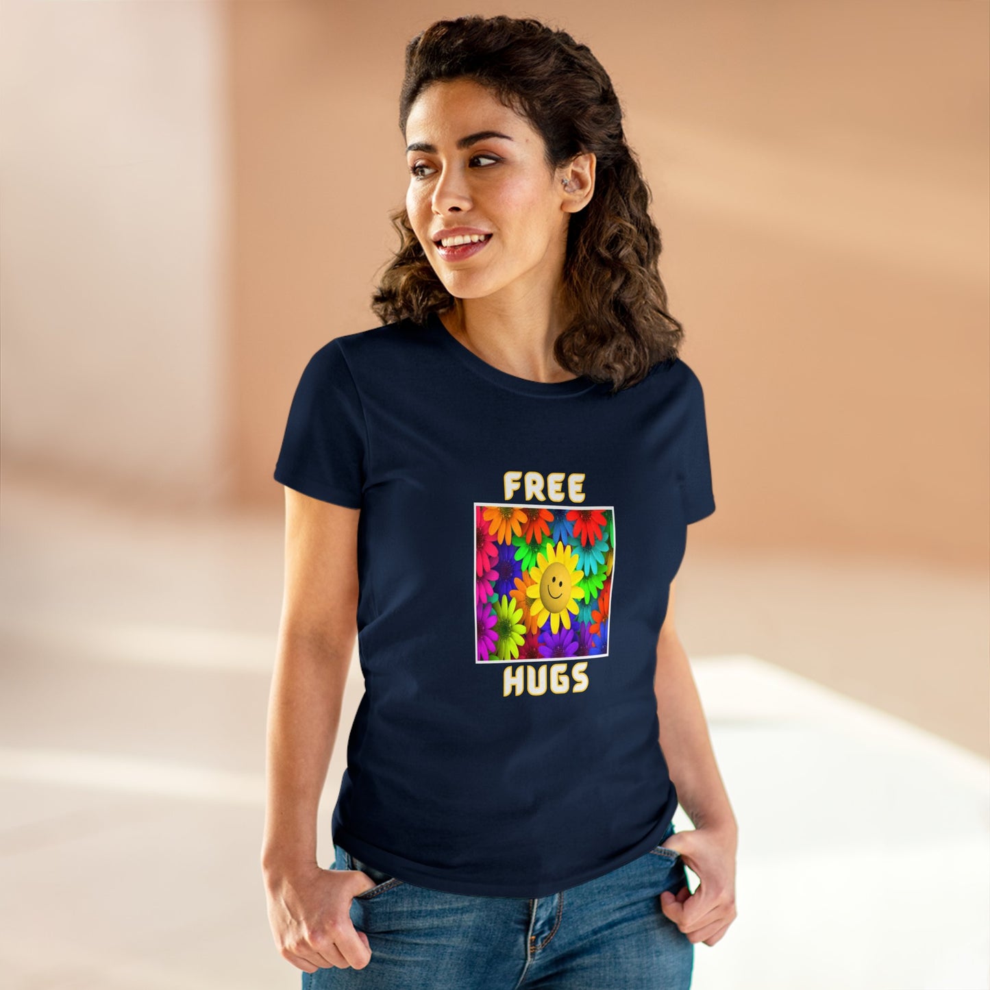 Positive, Art, Colorful, Nature, Flowers, Free Hugs- Adult, Semi-fitted, T-shirt