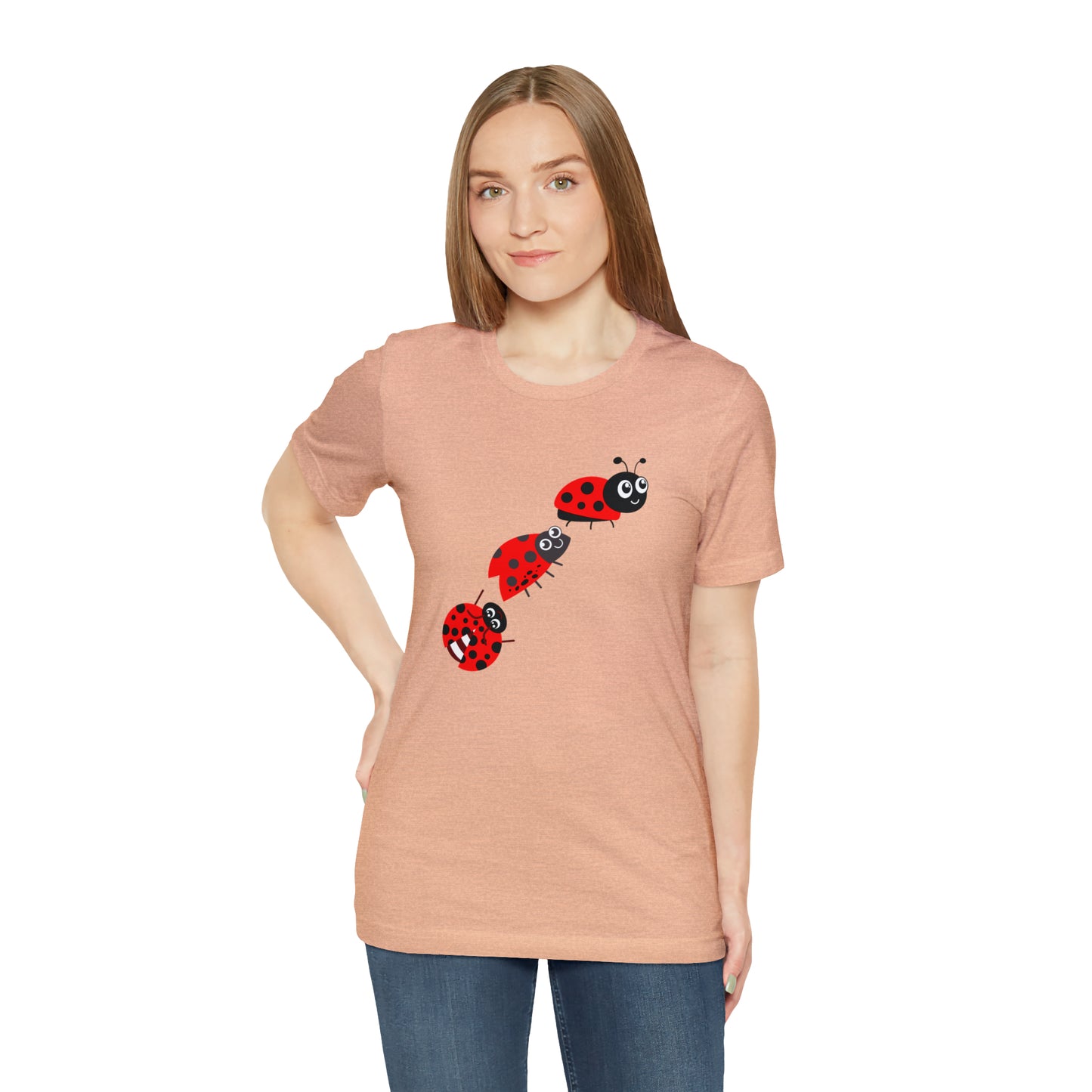 Ladybug Crossing Bug, Flowers, Plants- Adult, Regular Fit, Soft Cotton, T-shirt