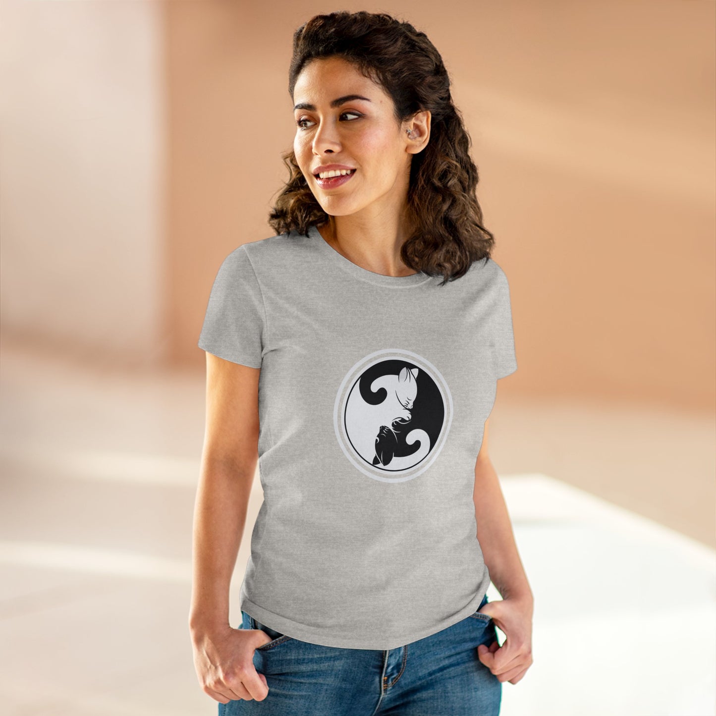 Symbol, Ying Yang, Cat- Adult, Semi-fitted, Smaller Size Image, T-shirt